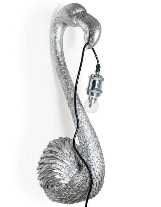 Silver Flamingo Head Wall Lamp