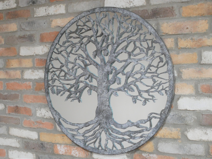 Silver/Grey Tree of Life Mirror - Elegant Metal and Glass Wall Decor | Sign of the times Stoke