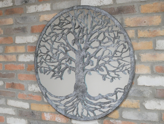 Silver/Grey Tree of Life Mirror - Elegant Metal and Glass Wall Decor | Sign of the times Stoke