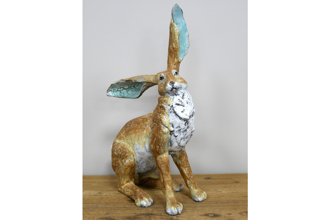 Sitting Hare Sculpture – Delightful Resin Hare Ornament