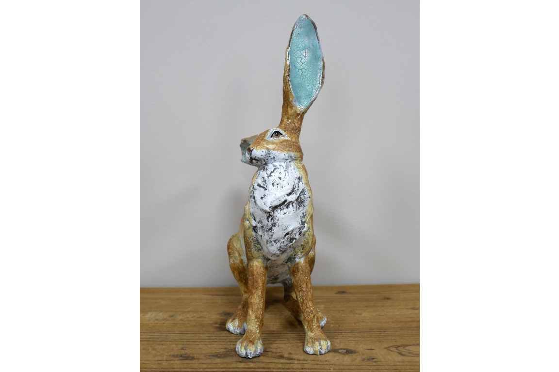 Sitting Hare Sculpture – Delightful Resin Hare Ornament