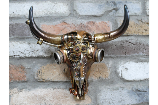 Steampunk Skull Ornament | Gothic Industrial Decor with Mechanical Detail