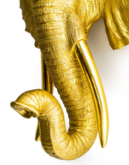 Extra Large Antique Gold Elephant Wall Head – Majestic Resin Sculpture | Sign of the times Stoke