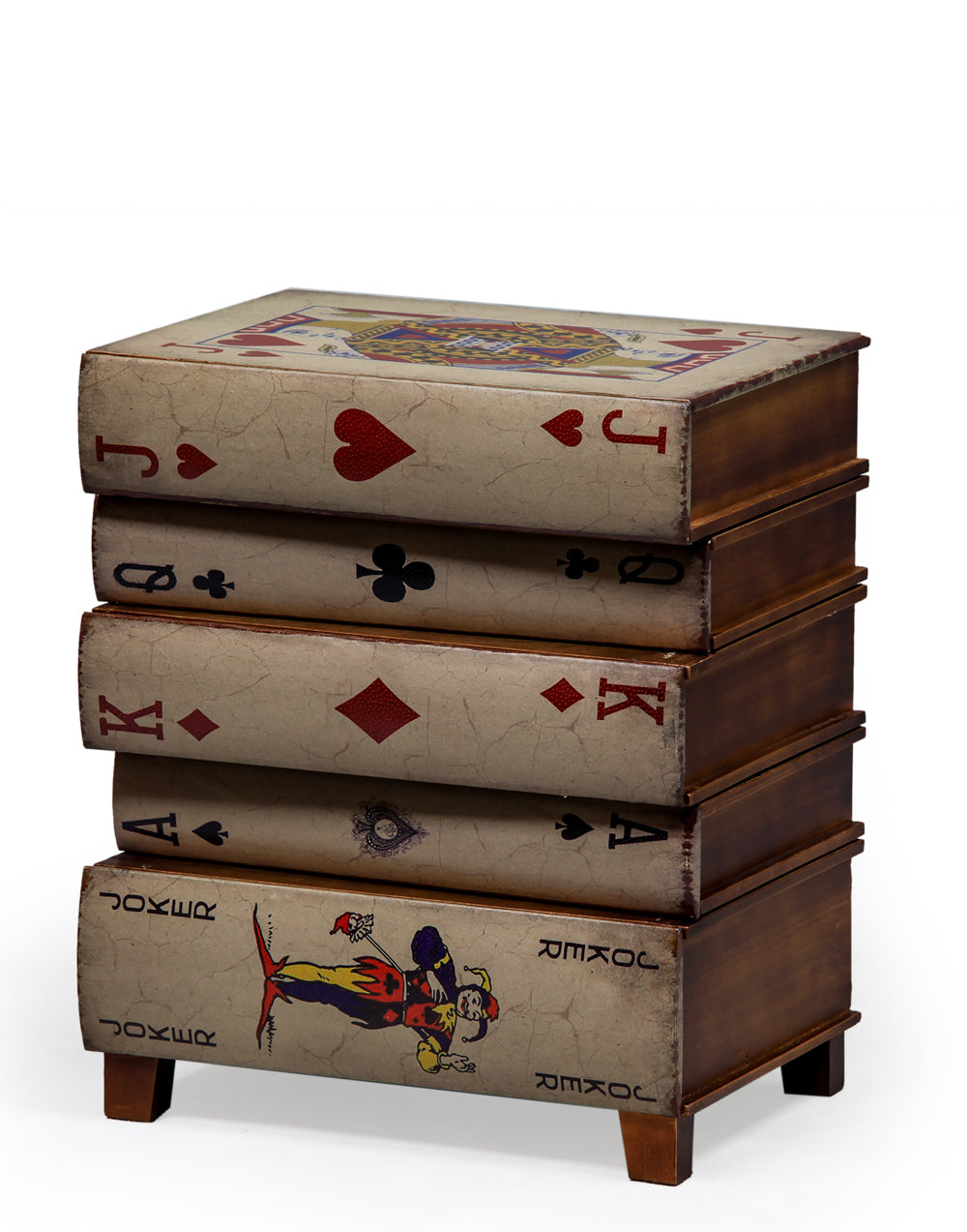 Antiqued Stacked Playing Cards Chest of Drawers - Unique Vintage-Style Storage