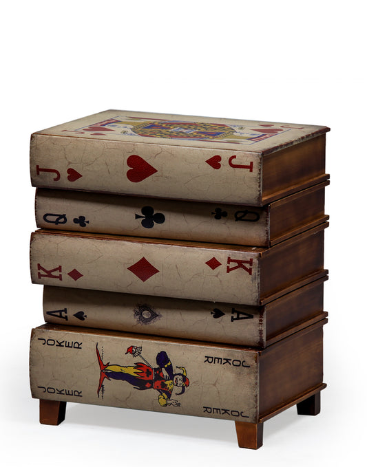 Antiqued stacked Playing Cards Design Chest of Drawers