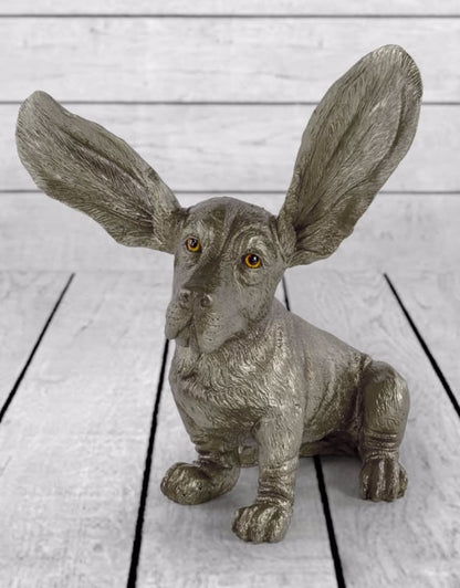 Silver Surprised Basset – Decorative Basset Hound Dog Figure