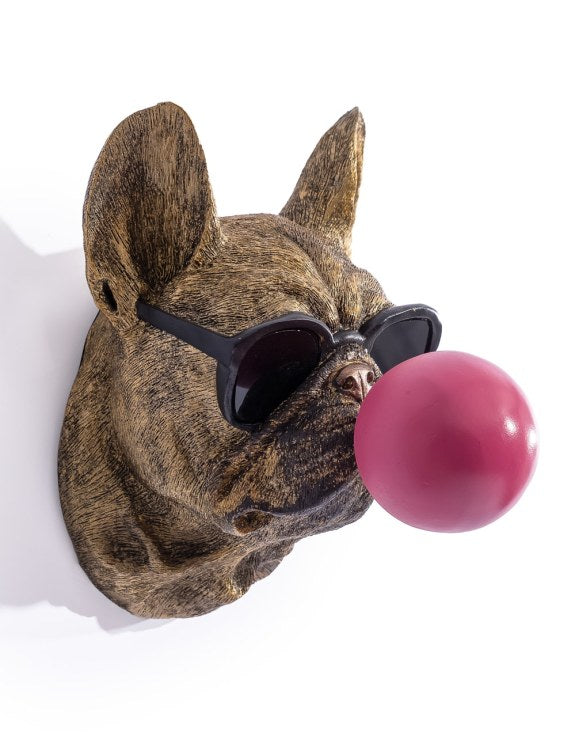 Gold Pug Dog Bubblegum Wall Head – Decorative Resin Dog Wall Décor