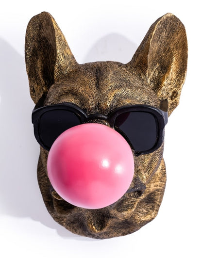 Gold Pug Dog Bubblegum Wall Head – Decorative Resin Dog Wall Décor