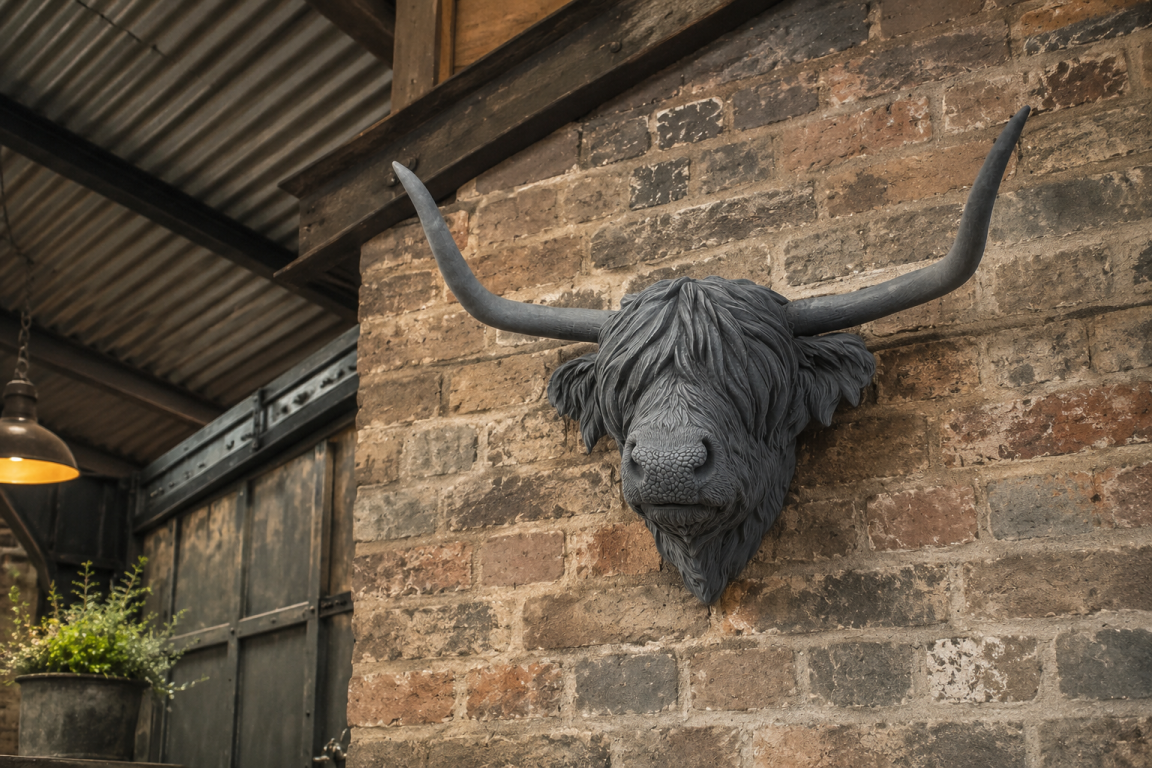 Grey Flock Cow Head Wall Mount | Velvet-Touch Animal Wall Art | Sign of the times Stoke