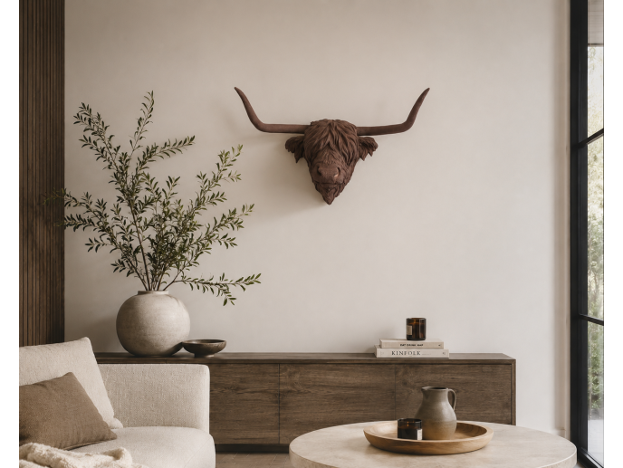 Brown Flock Cow Head Wall Mount | Textured Animal Wall Art | Sign of the times Stoke