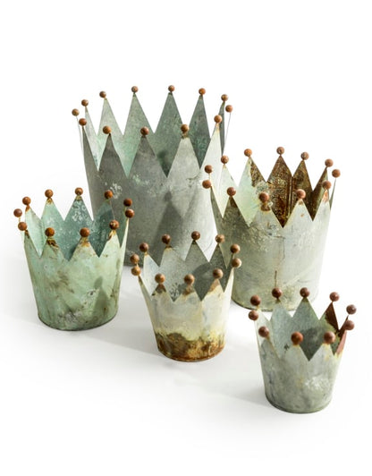 Set of 5 Oxidised-Metal Effect Crown Planters – Regal Garden & Home Décor