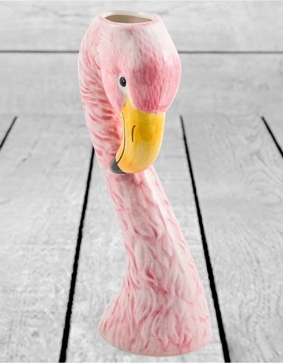 Small Ceramic Pink Flamingo Head Vase – Quirky Tropical Décor