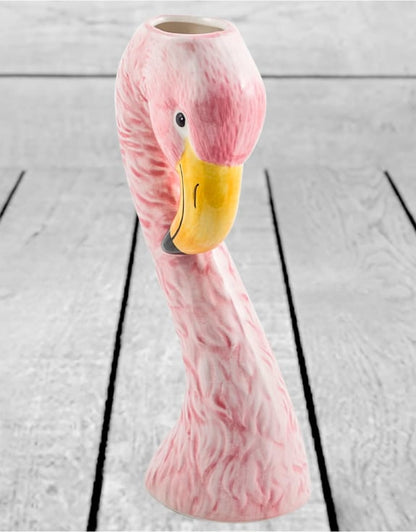 Small Ceramic Pink Flamingo Head Vase – Quirky Tropical Décor