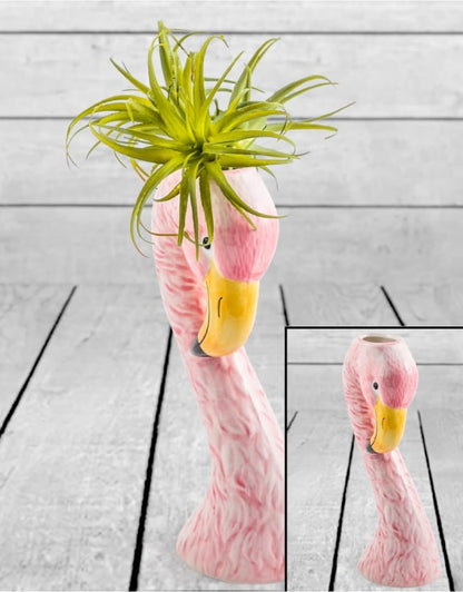 Small Ceramic Pink Flamingo Head Vase – Quirky Tropical Décor