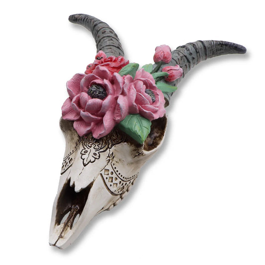 Goat Skull with Flowers – Decorative Wall Art Sculpture