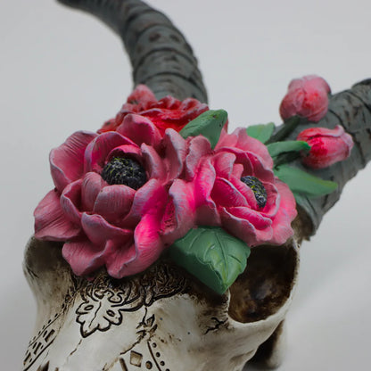 Goat Skull with Flowers – Decorative Wall Art Sculpture