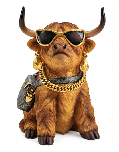 Glam “Fashionista” Highland Cow Ornament – Stylish Cow Figure | Sign of the times Stoke