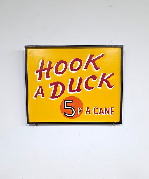 "Hook A Duck" Fairground Sign – Bright Yellow with Hand-Painted Red Text