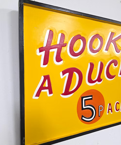 "Hook A Duck" Fairground Sign – Bright Yellow with Hand-Painted Red Text