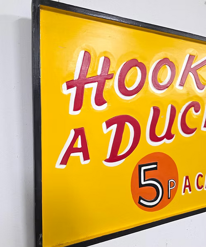 "Hook A Duck" Fairground Sign – Bright Yellow with Hand-Painted Red Text