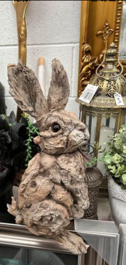 Rustic Rabbit Sculpture – Wood-Look Resin Garden Decor | Sign of the times Stoke