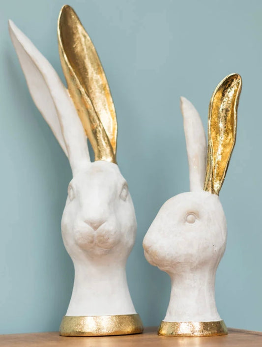 Sculpture White and Gold Hares set of 2