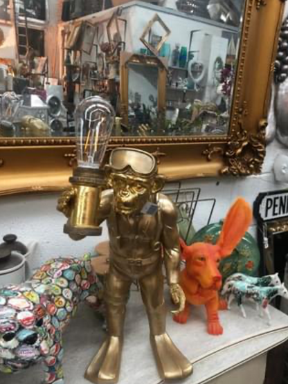 Scuba Diving Monkey Lamp - Quirky Gold Battery Operated Light | Sign of the times Stoke