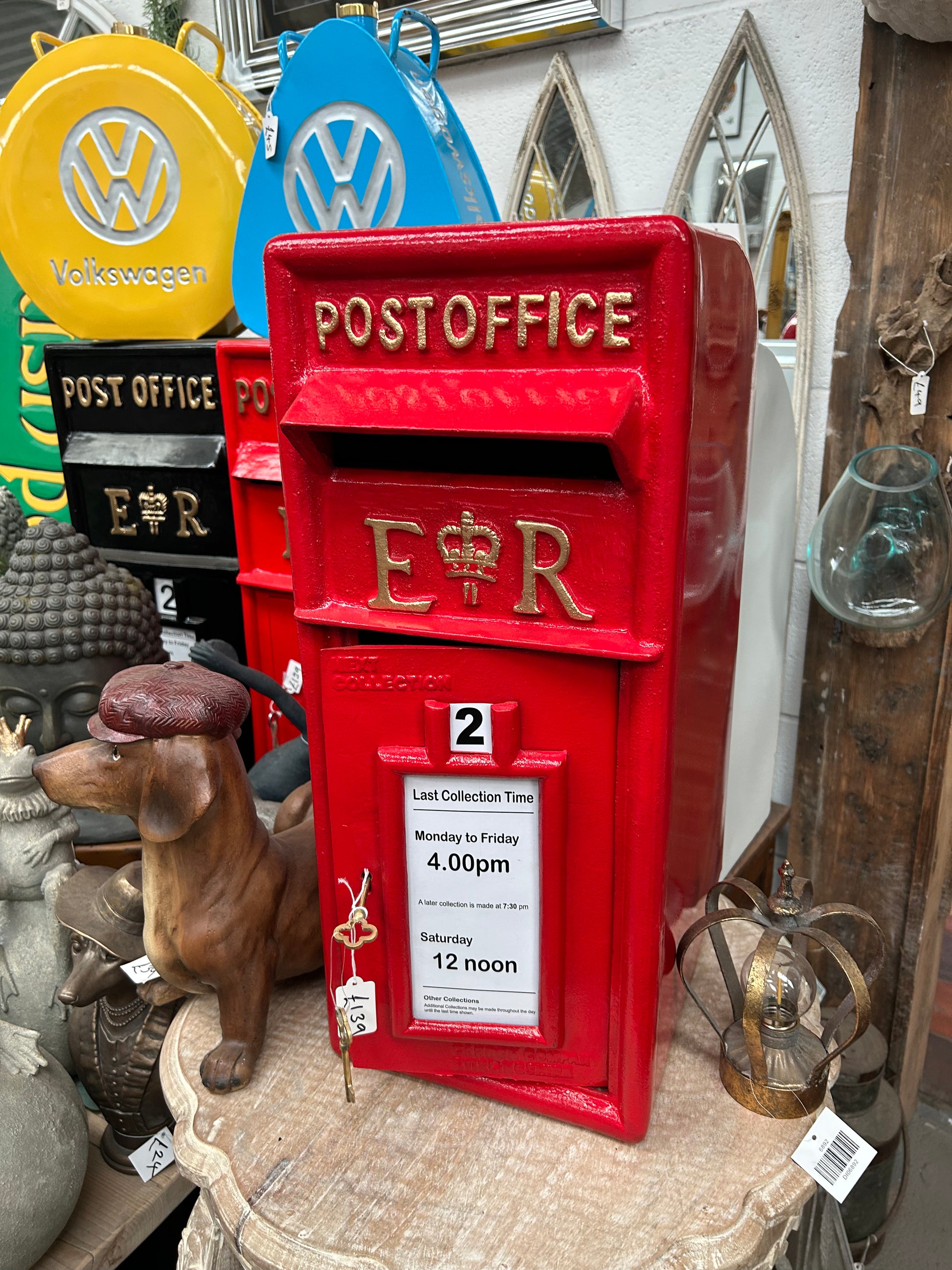 Vintage Red Post Box ER – Cast Iron Mailbox with Gold Keys | Sign of the times Stoke