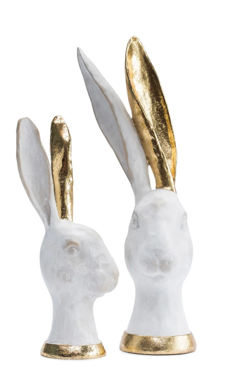 White and Gold Hares Sculpture - Set of 2 Elegant Resin Hares with Gold Foil Details | Sign of the times Stoke