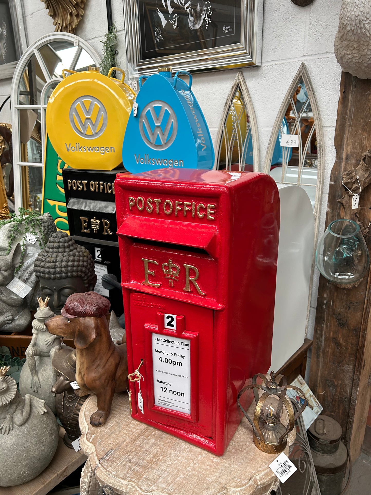 Vintage Red Post Box ER – Cast Iron Mailbox with Gold Keys | Sign of the times Stoke