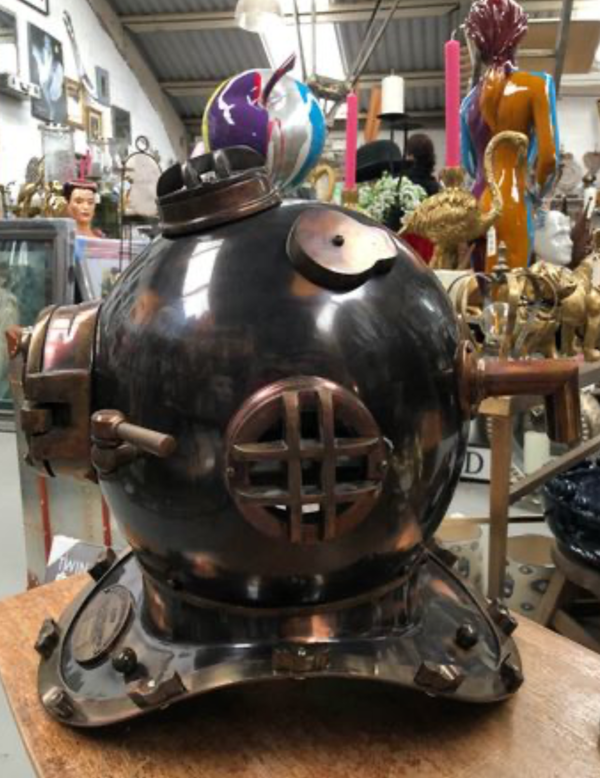 Copper Divers Helmet - Ornamental Steel and Copper Diver's Helmet | Sign of the times Stoke