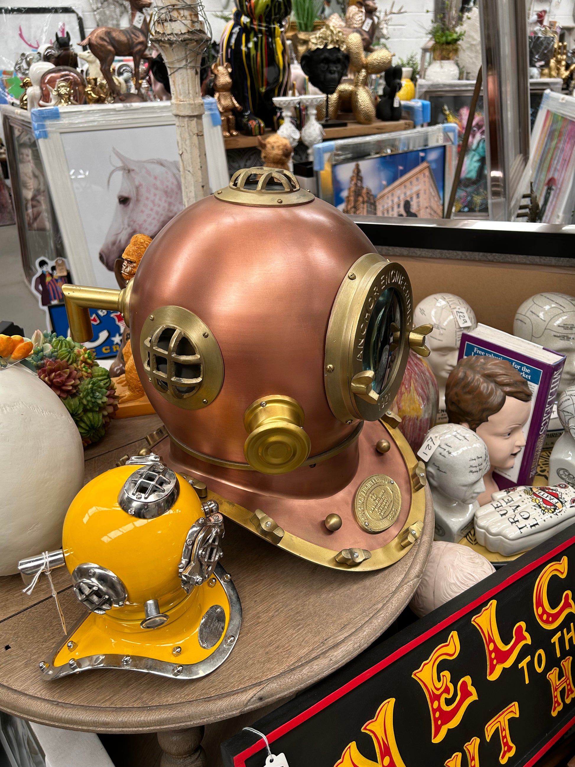 Copper Divers Helmet - Ornamental Steel and Copper Diver's Helmet | Sign of the times Stoke