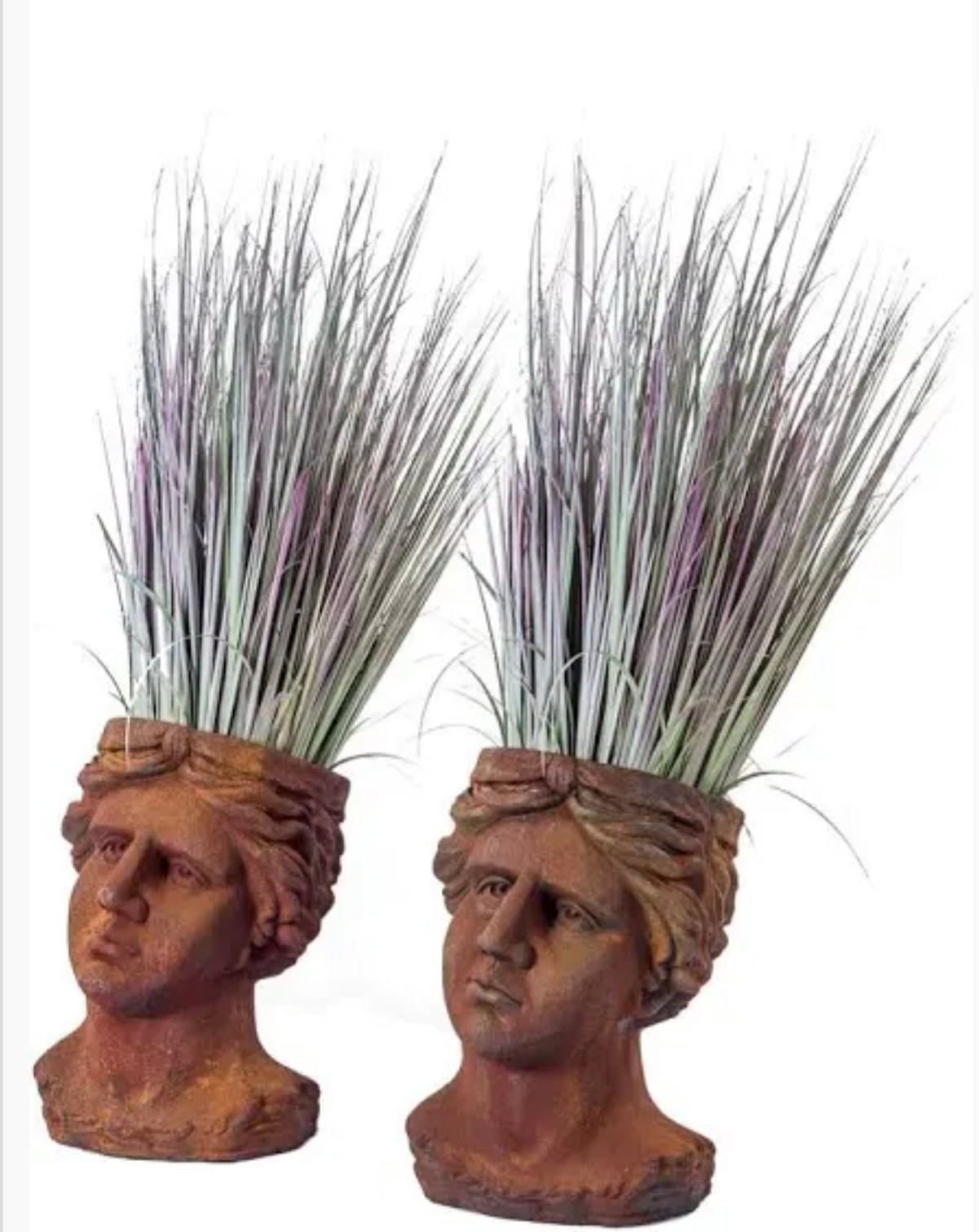 Set of 2 Antiquated Rusted Classical Head Planters