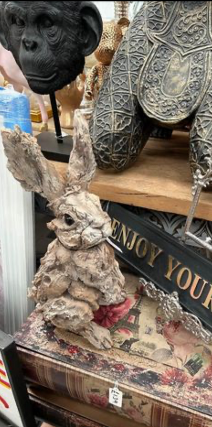 Rustic Rabbit Sculpture – Wood-Look Resin Garden Decor | Sign of the times Stoke