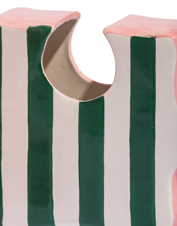 Set of 2 Ceramic Jigsaw Piece Vases – Green/White & Pink Decorative Pair
