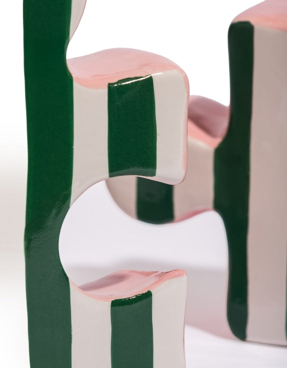 Set of 2 Ceramic Jigsaw Piece Vases – Green/White & Pink Decorative Pair
