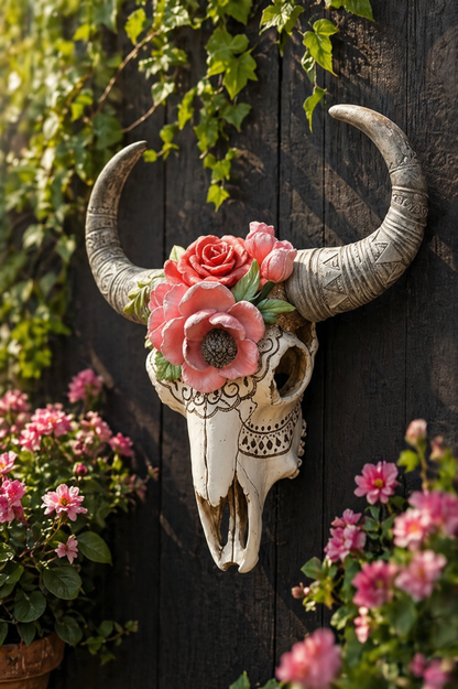 Ram Skull with Flowers – Hand-Painted Statement Wall Décor