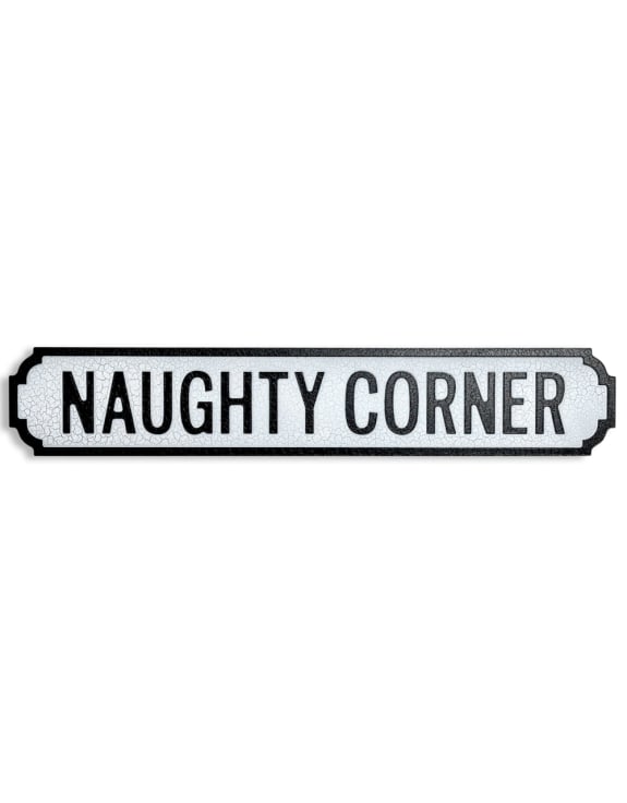 Antiqued Wooden "Naughty Corner" Road Sign – Humorous Vintage Wall Decor
