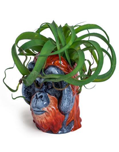 Hand Painted Ceramic Orangutan Head Storage Jar / Vase – Unique Statement Décor