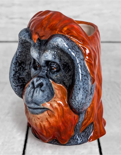 Hand Painted Ceramic Orangutan Head Storage Jar / Vase – Unique Statement Décor
