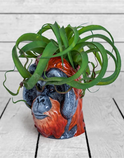 Hand Painted Ceramic Orangutan Head Storage Jar / Vase – Unique Statement Décor