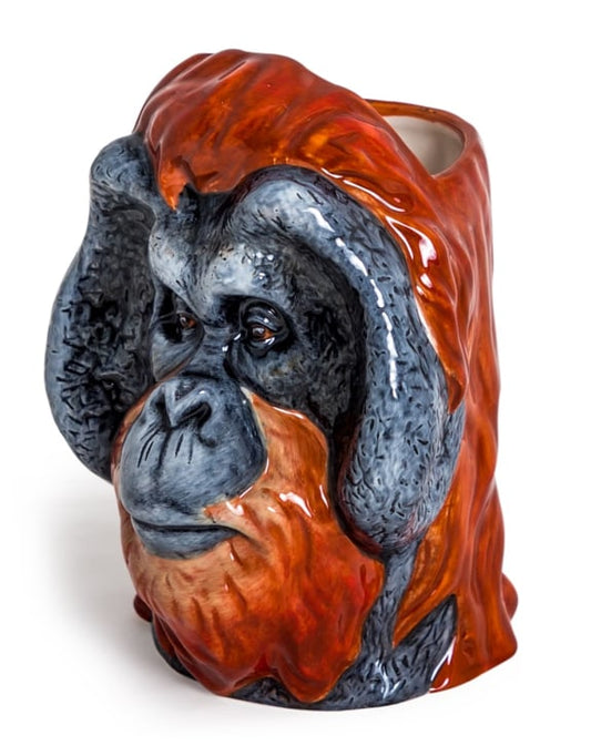 Hand Painted Ceramic Orangutan Head Storage Jar / Vase – Unique Statement Décor