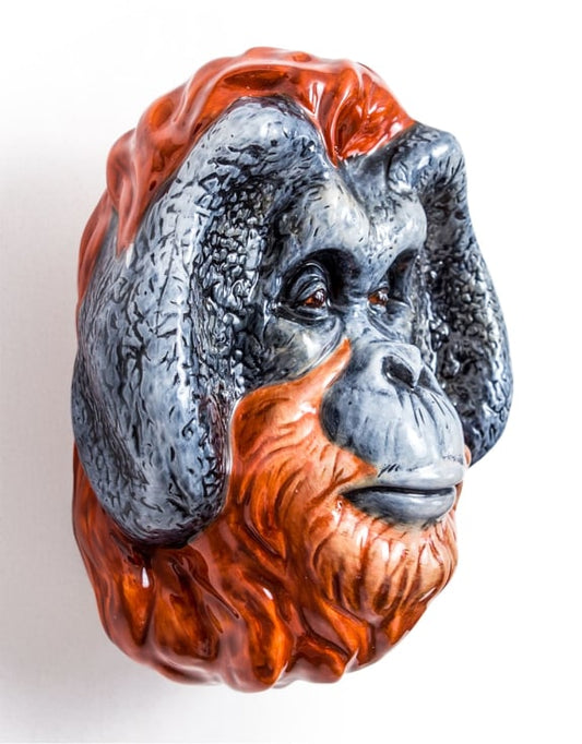 Hand Painted Ceramic Orangutan Head Wall Sconce Vase – Artistic Wall Déco