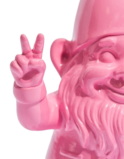 Medium Bright Pink “Peace” Gnome Figure – Colourful Decorative Garden Ornament