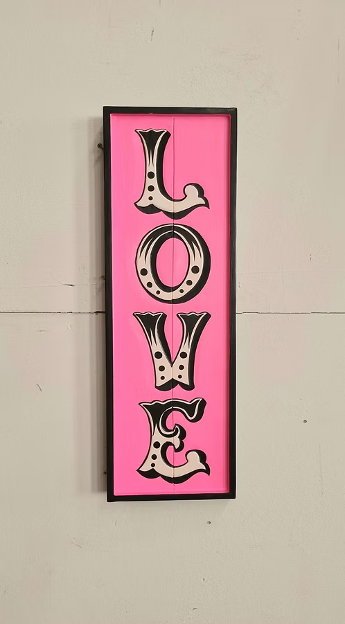 Neon Pink "LOVE" Sign - MDF Wall Art | Sign of the times Stoke
