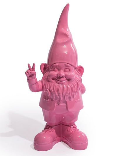 Medium Bright Pink “Peace” Gnome Figure – Colourful Decorative Garden Ornament