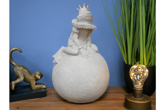 Queen Frog on Ball Sculpture - Resin Frog with Concrete Finish