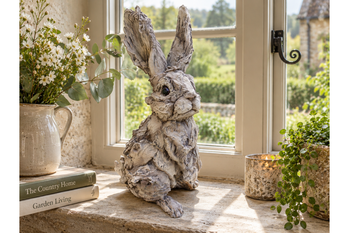 Rustic Rabbit Resin Sculpture – Wood-Look | Sign of the times Stoke