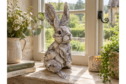 Rustic Rabbit Resin Sculpture – Wood-Look | Sign of the times Stoke