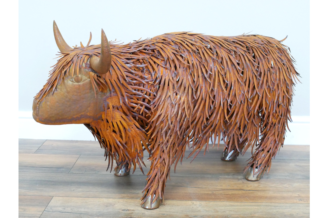 Rusty Highland Cow – Large Rustic Animal Garden Ornament